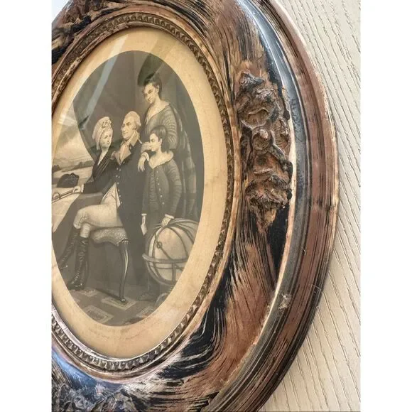 Antique George Washington Family framed etching president of the United States